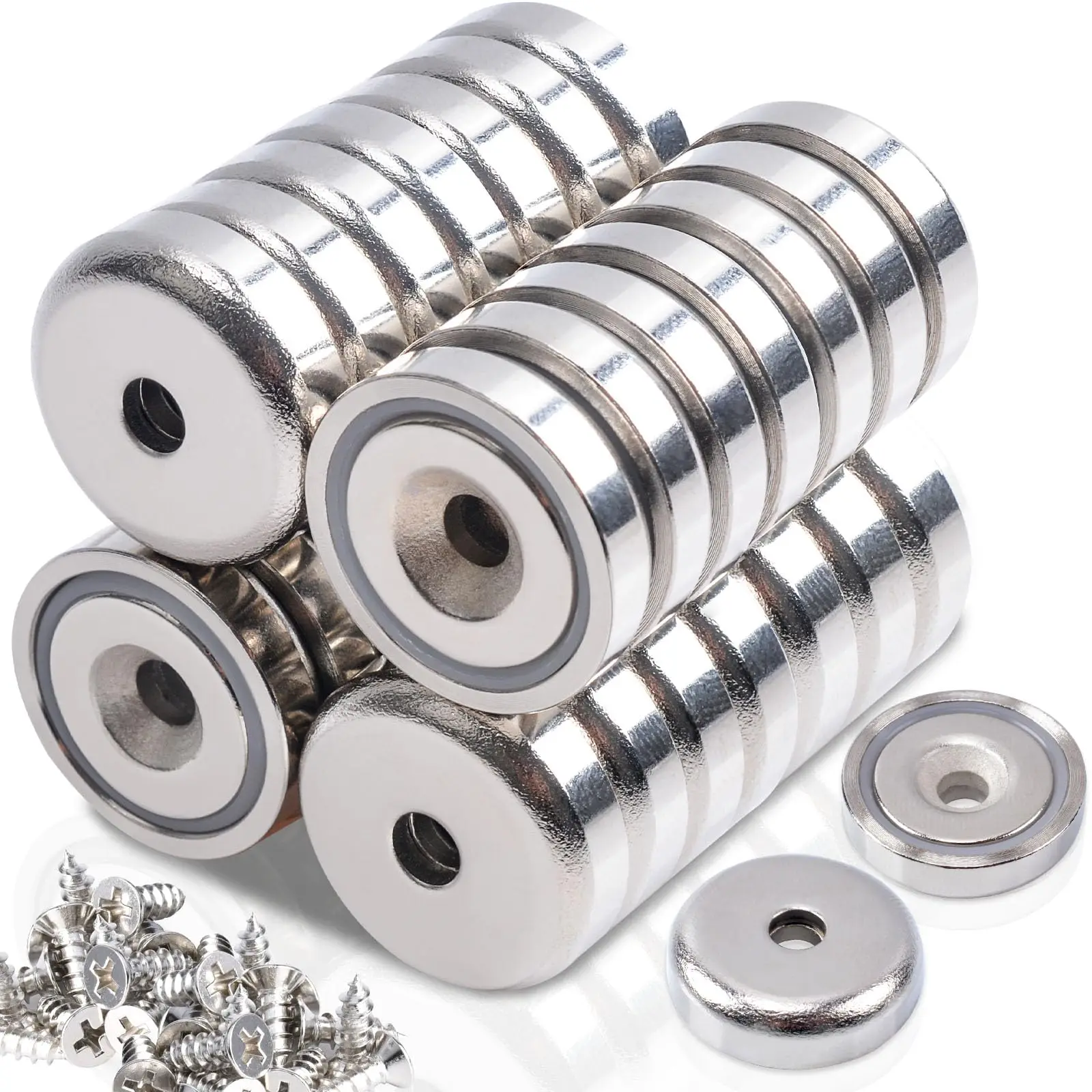 

30Pcs Super Strong Round Cup Neodymium Magnets Heavy Duty Ring Hole Rare Earth Magnets with Screws Countersunk Pot Small Magnet