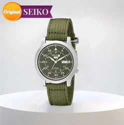 SEIKO Watch Original Seiko 5 SNK805 Series Watches for Men Stainless Steel with Green Canvas Watch Strap Simple Style Wristwatch