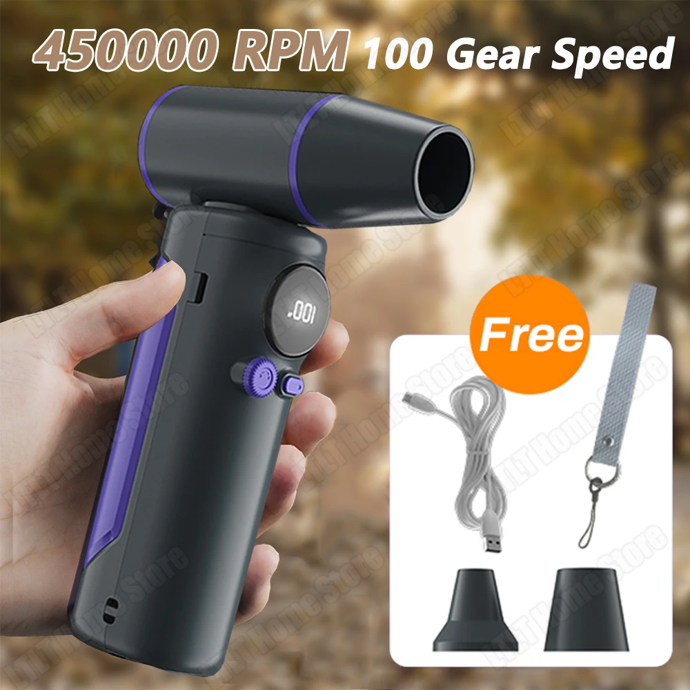 

Portable Electric Air Duster Cleaning Blower Tool Car Blowing Snow 450000 RPM Type-C Charging 100 Gear adjustable Turbo Jet Fan