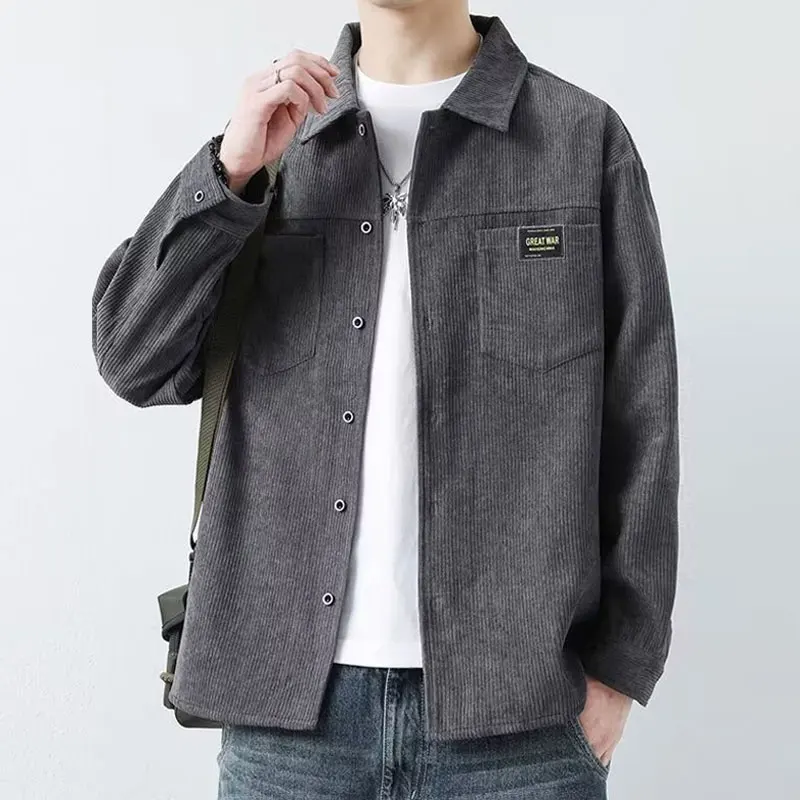 

Corduroy irt Men's Loose Casual Workwear Jaet Teenage Spring Autumn Trendy Brand American Retro Cool Loose Length Sve