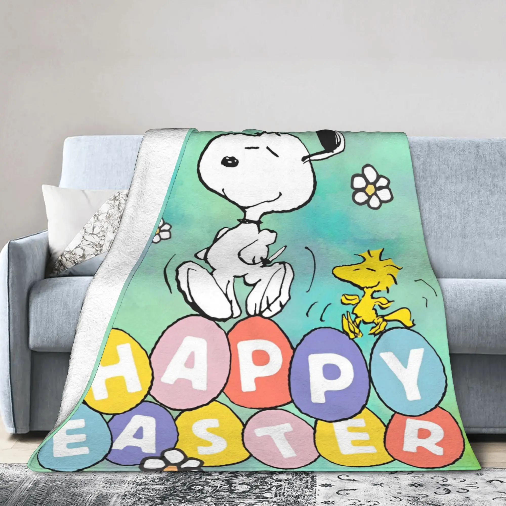 Happy Easter Eggs Snoopys Flannel Throw Blankets  Blanket for Bedding Couch Soft Bedroom Quilt,