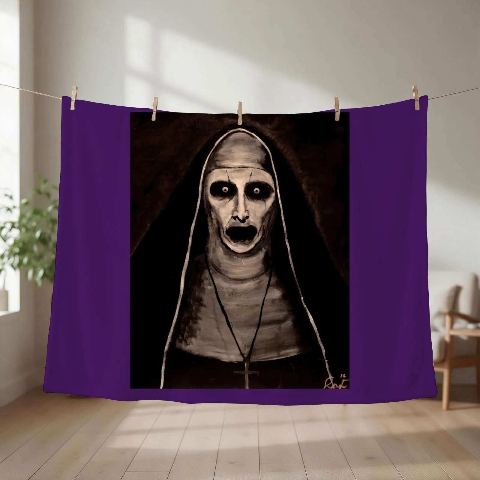Demonic Sister Valak Photographic Print Throw Blanket For Decorative Sofa halloween Designers Beach Blankets