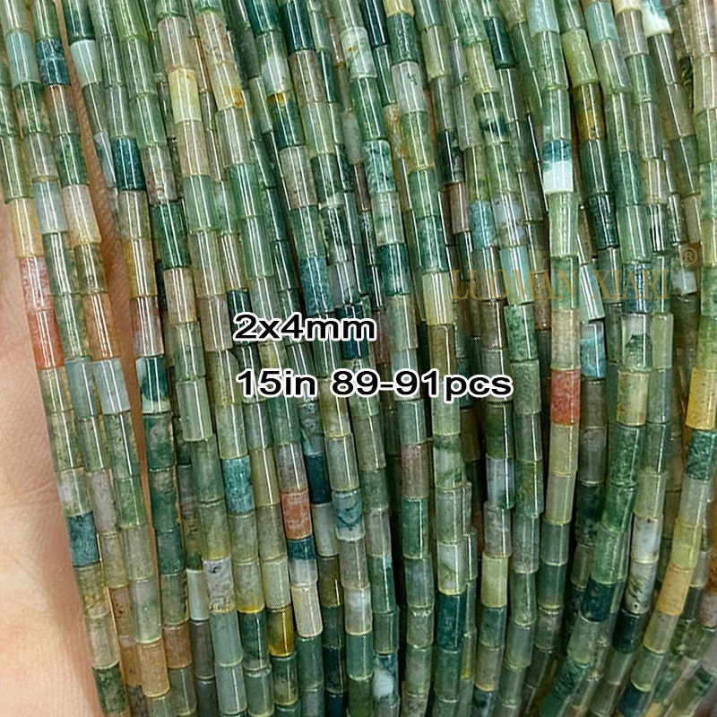 Natural Stone Cylinder India Agate Loose Tube Spacer Beads for Jewelry Making DIY Bracelet Necklace Needwork Accessories 15\'\'