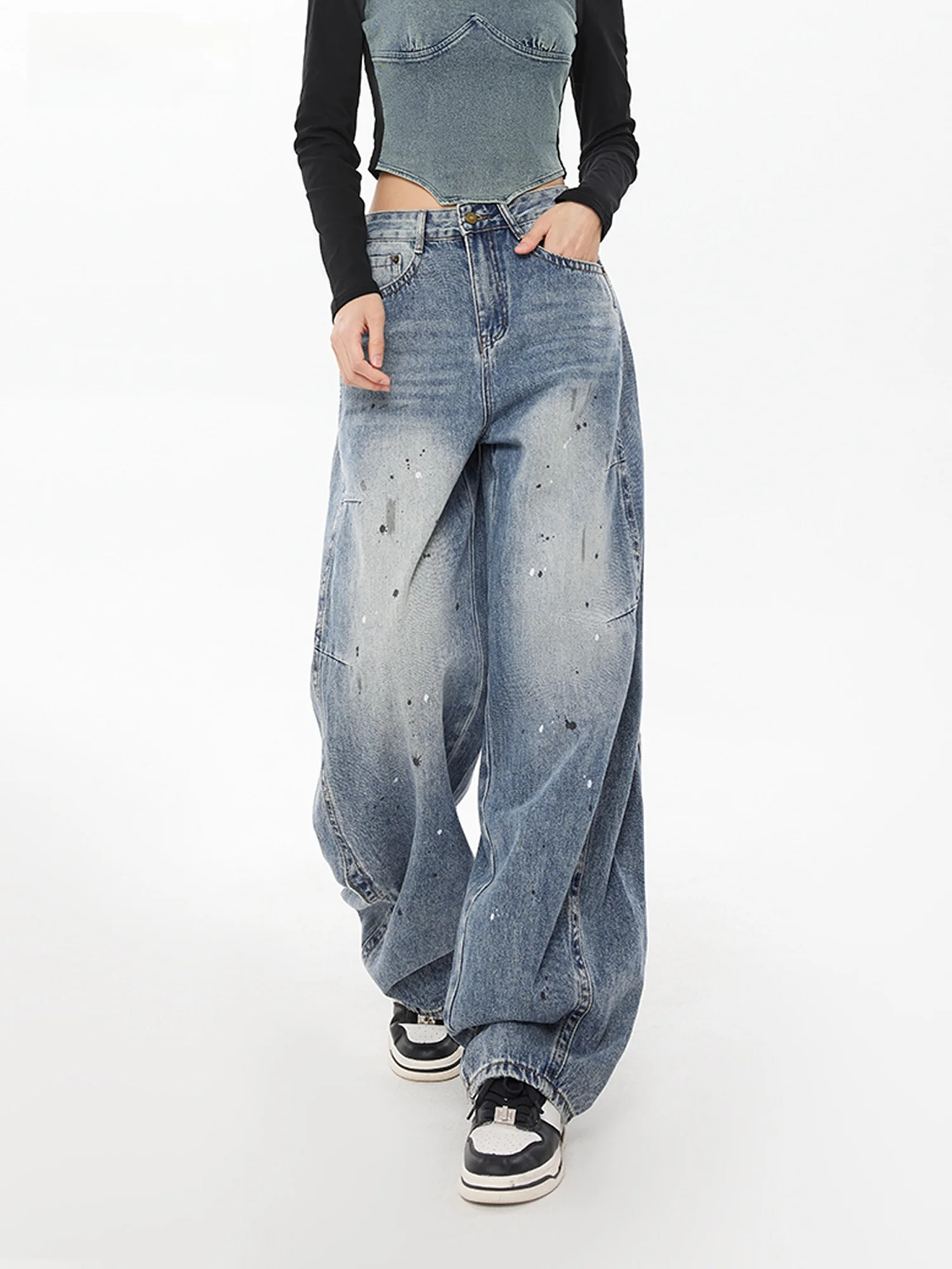 

Американские джинсы в стиле кэжуал для женщин: новые летние, с граффити-принтом, облегающие, широкие штанины, свободный крой, с эффектом потертости, естественная талия