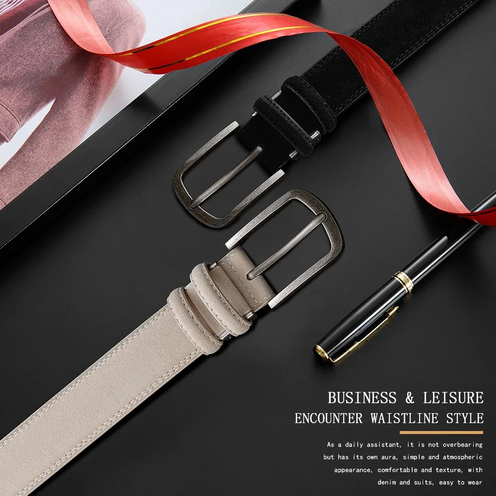 Unisex-Gürtel in Einheitsgröße aus PU-Leder für Damen, luxuriöser Designer-Jeansgürtel, modischer Wildledergürtel für Herren, Taillengürtel, 125–135 cm – Detail 5