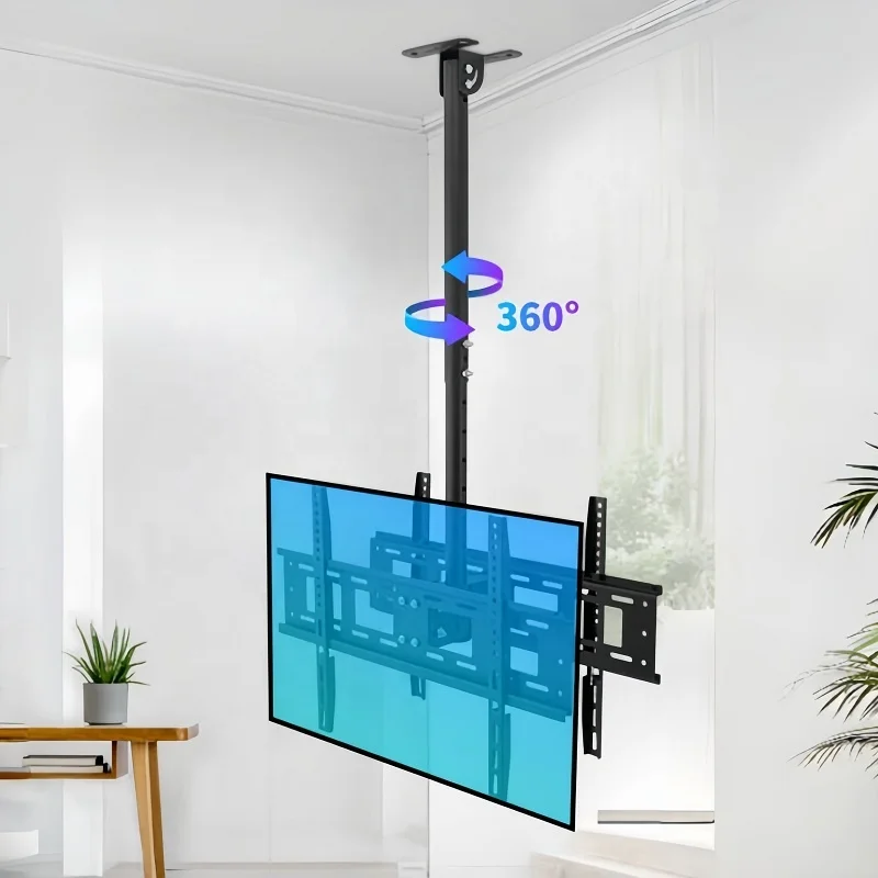 Full Rotating Ceiling TV Mount Height Adjustable Dual Screen Tilt Bracket Fit 32-55 Inch LED LCD Monitor Holder