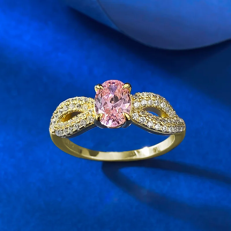 Exquisite 5x7mm Pink Lab Grown Diamonds Gold Plated Rings for Women, Wedding Band Ring - Bridal Engagement Jewelry