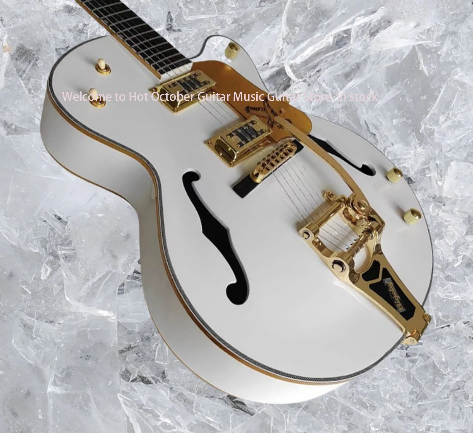 حار بيع نوعية جيدة الأبيض Fal-con شبه جوفاء الجسم الجاز الغيتار الكهربائي مع Bigs Tremolo الأبنوس الأصابع ، جودة عالية يمكن