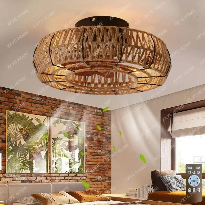 Modern Rattan Fan Ceiling Light for Bedroom Home Indoor Decoration Ceiling Lamp with Fan for Dinning Room/Study Room