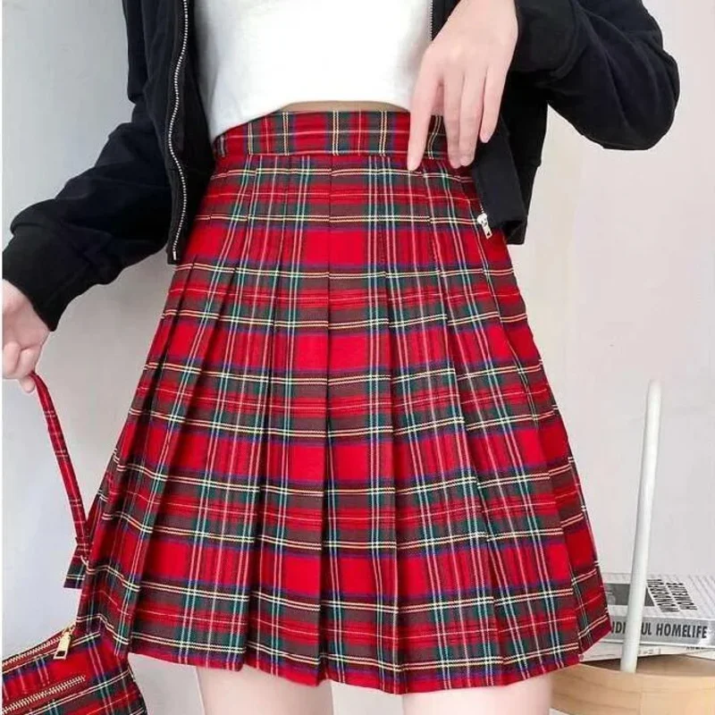 Lengthen High Waist Gothic Punk Style Pleated Skirt Plus Size Goth Red Harajuku Y2k Clothes Korean Style