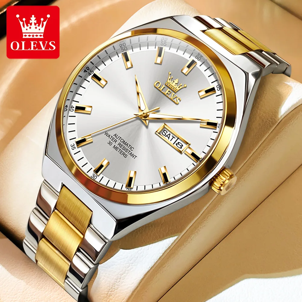 OLEVS Top Brand Men\'s Watches Fine Steel Automatic Mechanical Original Watch For Man Waterproof Luminous Date Fashion Reloj