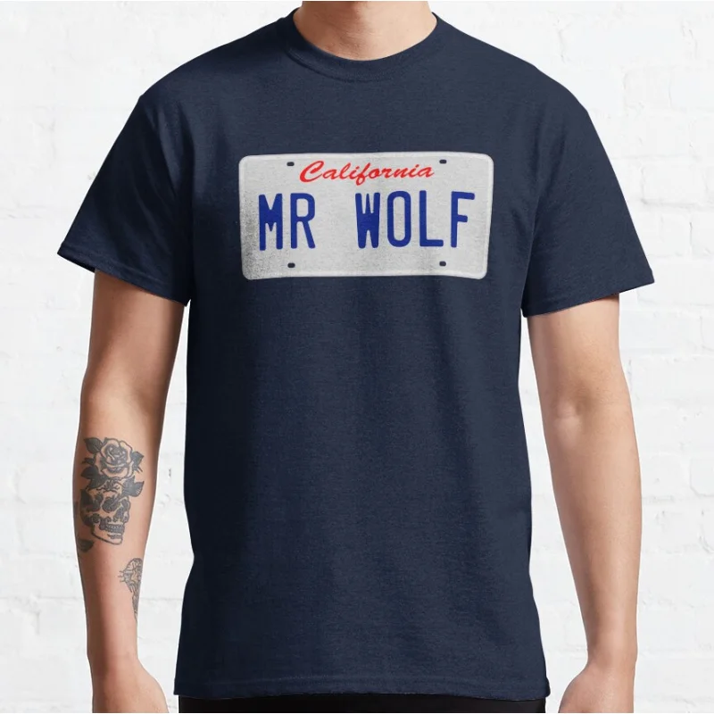 

Mr. Wolf 80s vintage movie Pulp fiction Short-sleeve crewneck T-shirt for men large size Adult Tops S-6xl