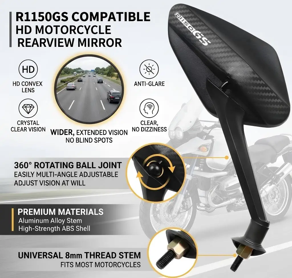 1 Pair Modifyed 360° Foldable Motorcycle Side Rearview Mirrors For BMW R1150GS R 1150GS 1150 GS R-1150GS R1150-GS 2018 2019 2020