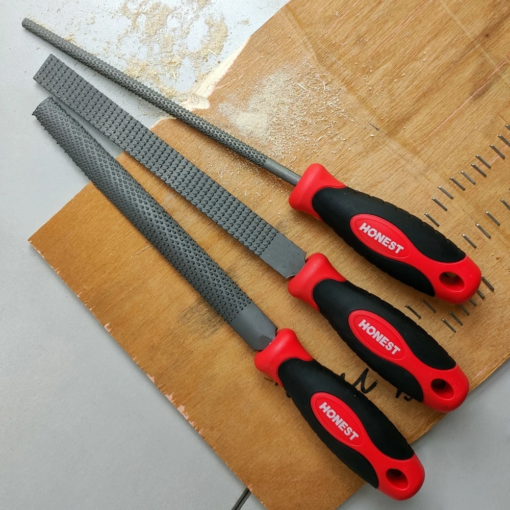 Juego de limas de madera de alta resistencia, Lima raspadora redonda, plana y Media redonda, Ideal para carpinteros, carpinteros y entusiastas del bricolaje, 3 piezas