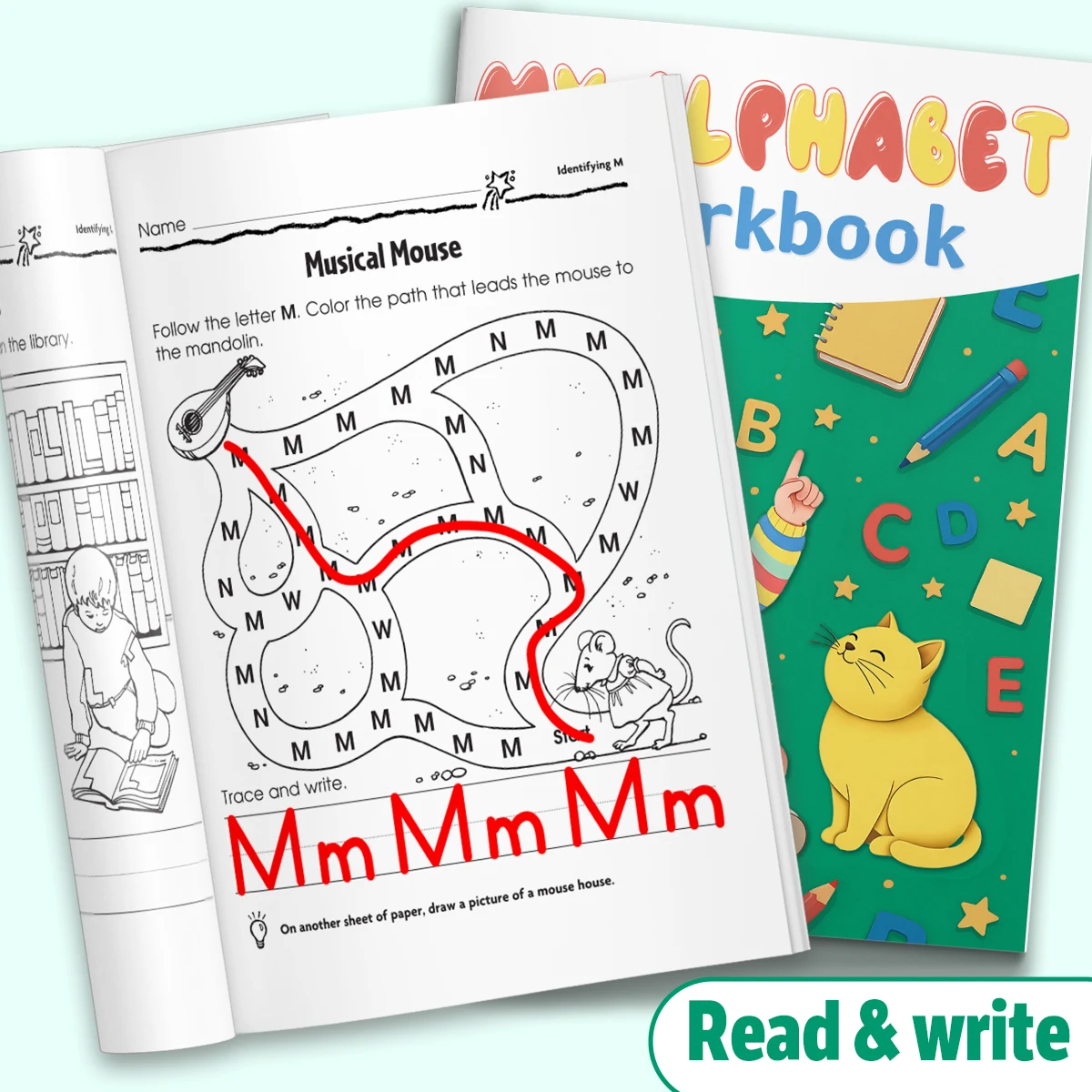 Children's alphabet coloring book, cute cartoon patterns, preschool early education workbook, boost your baby's hands-on skills