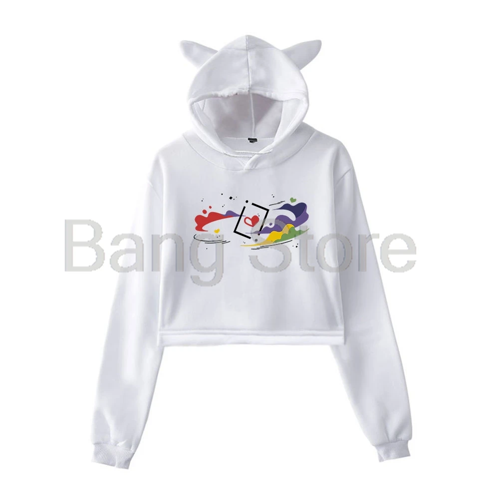 Bluza damska z kapturem i uszami kota Grian Space and Hearts, długi rękaw, codzienna odzież uliczna, krótki top