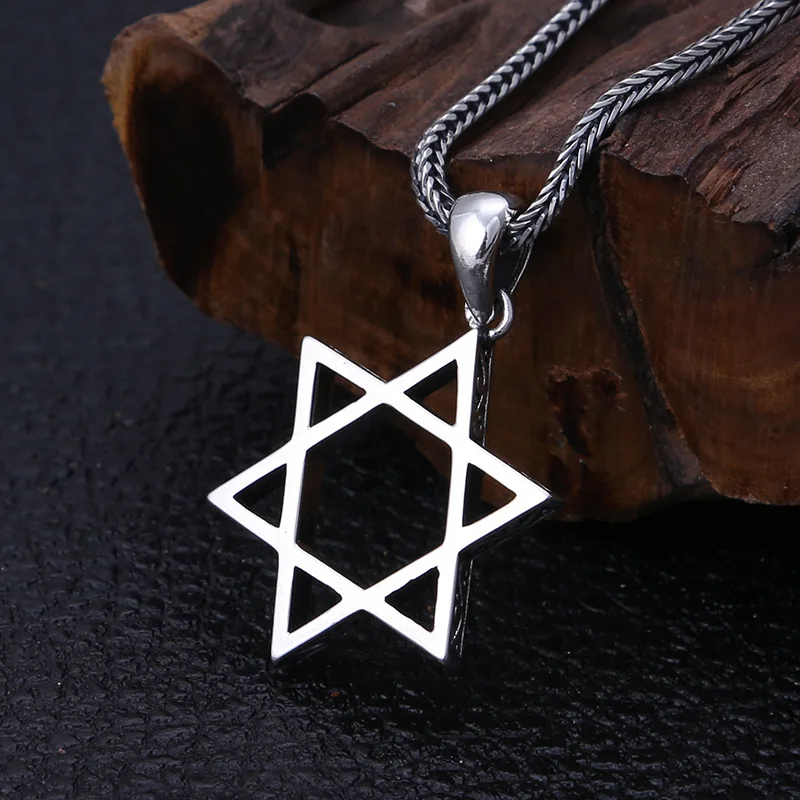 Wholesale S925 sterling silver trendy jewelry Korean version popular Thai silver six pointed star men's and women's pendant neck