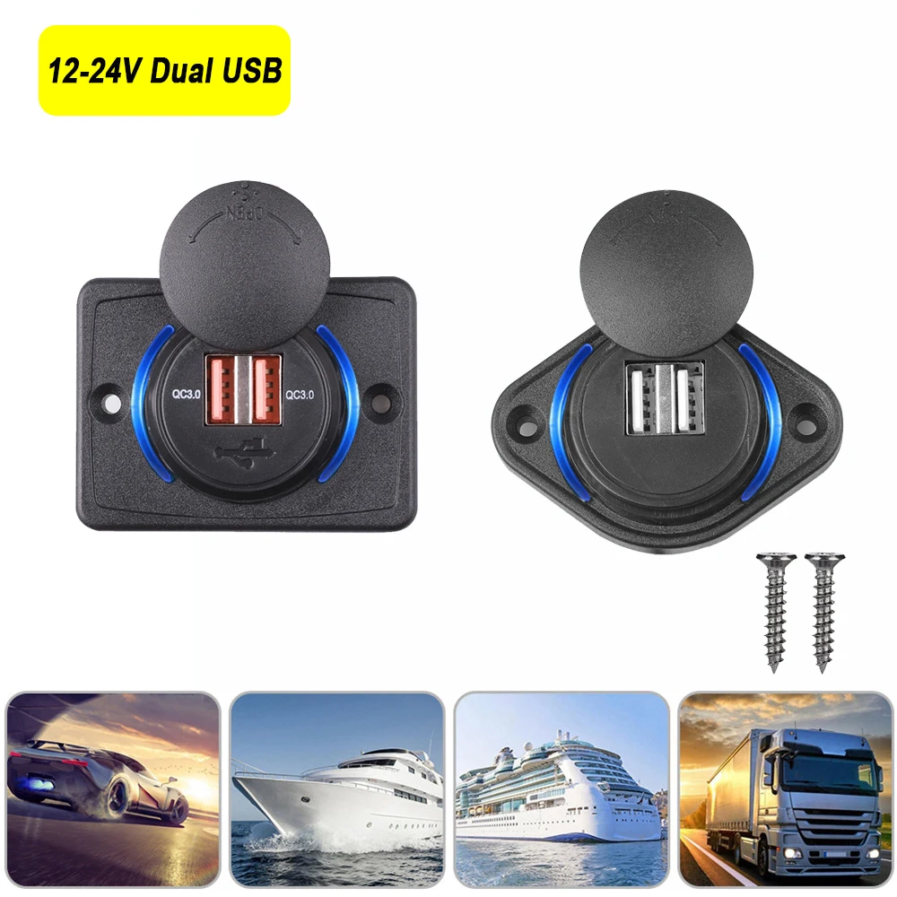12/24 V Dual-USB-Ladegerät, Schnellladegerät, Steckdose, Wandmontage, USB-Ladestation mit Schiebekappe für Auto, Wohnmobil, Boot, Bus, Wohnmobil