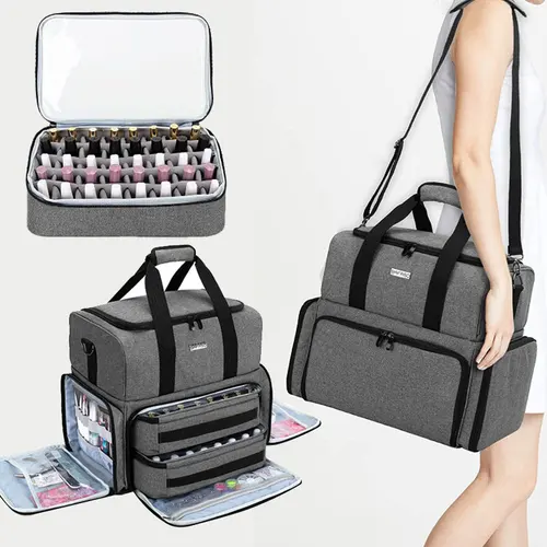 Imagen 1 del producto Bolsa de almacenamiento portátil de 3 capas para esmalte de uñas y aceites esenciales, organizador de viaje multifunción para mujer, bolso de hombro para almacenamiento, herramienta para uñas