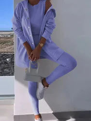 O-Neck Top Long Coats Matching Sets, Women Spring Summer Solid Patchwork Three Pieces Outfit, 2024 Fashion Elegant Ladies Suits