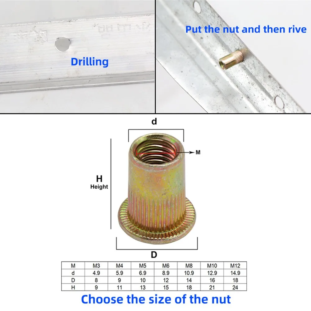 36Pcs Nuts Riveter Tool Mandrel Hand Rivet Nut Gun Head Iron Galvanized Aluminum Alloy Stainlesssteel Nut M3 M4 M5 M6 M8 M10