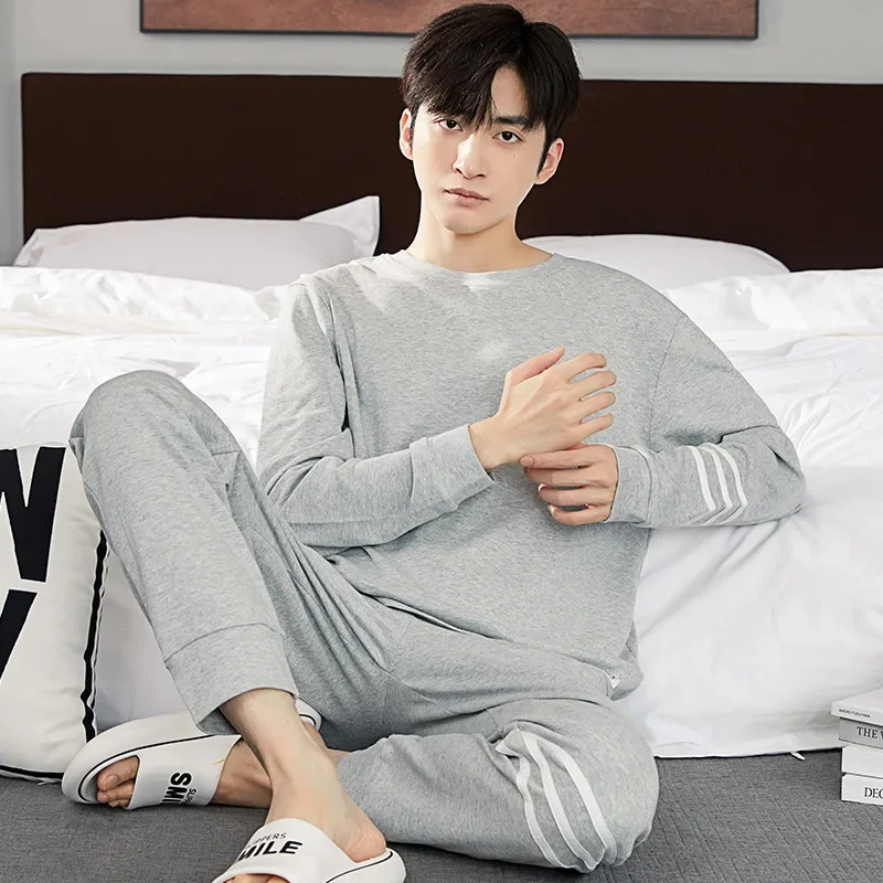 Men Casual Pajamas Suit Autumn Winter Comfortable Pure Cotton Loose Sleepwear Male Large Size Long Sleeves Long Pants Homecloth