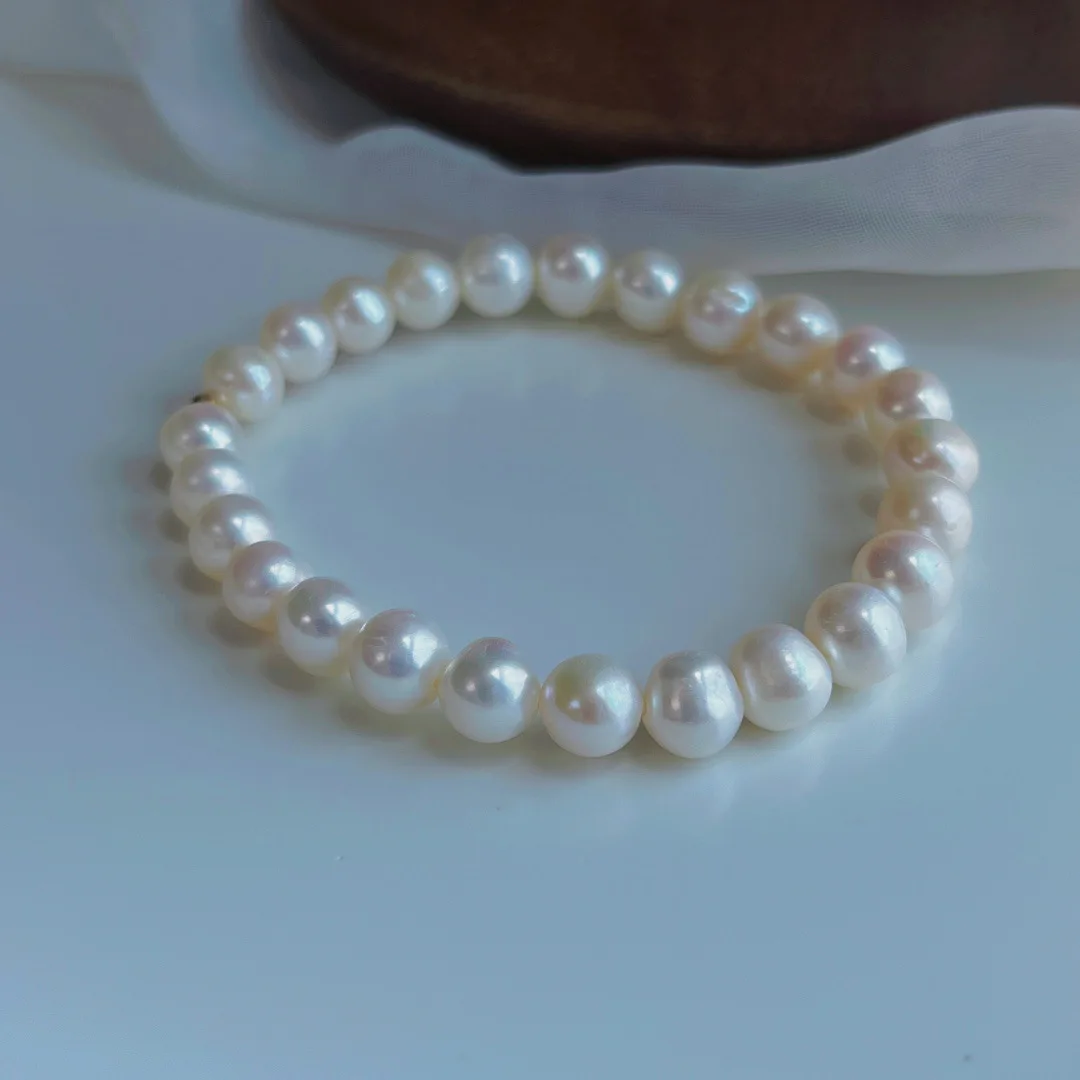 7-8MM Natural Freshwater Pearl Bracelet, Premium Round Pearl, Women's Festival Gift, Preferred for Friends