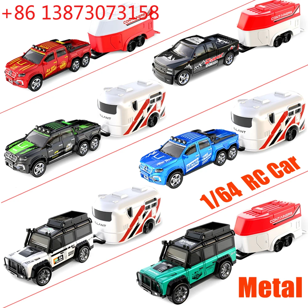 1:64 Metal Alloy Proportional Remote Control Vehicle Model 2.4GHz Mini Simulation RC Car With Trailer