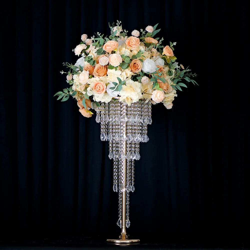 HYS Manufacturer In-Stock Wedding Crystal Road Guide Welcome Octagonal Bead Chain Flower Column Banquet Flower
