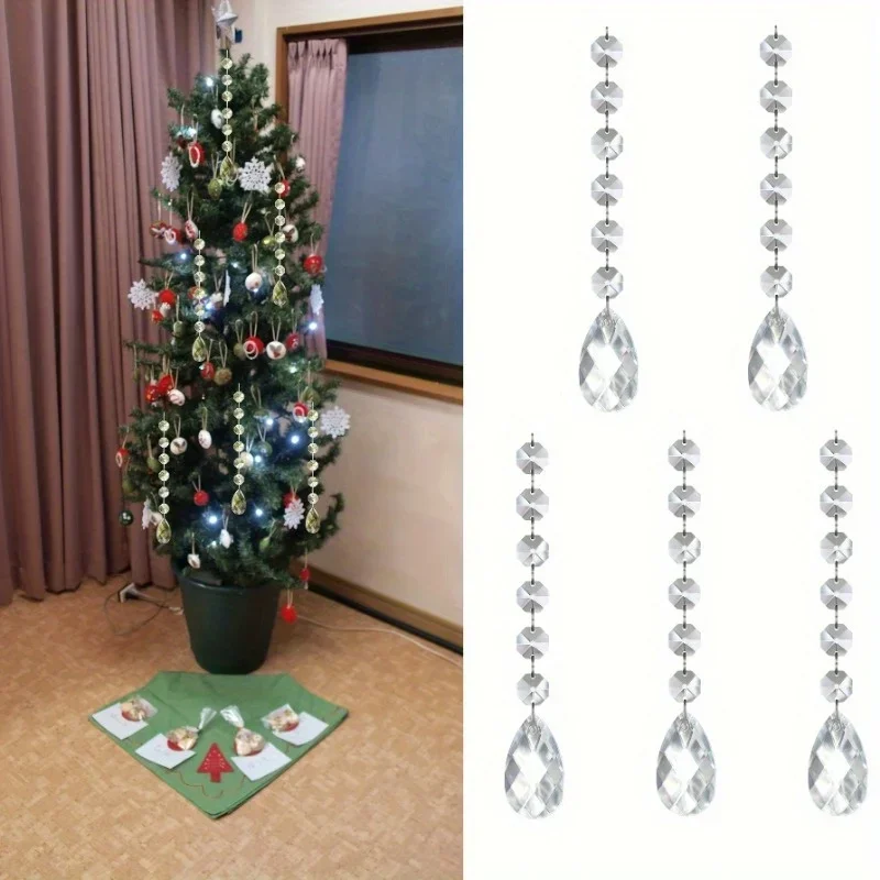 5pcs, Crystal Pendant Christmas Tree Decoration Wedding Party Decoration Home Door Curtain Table Lamp Decoration