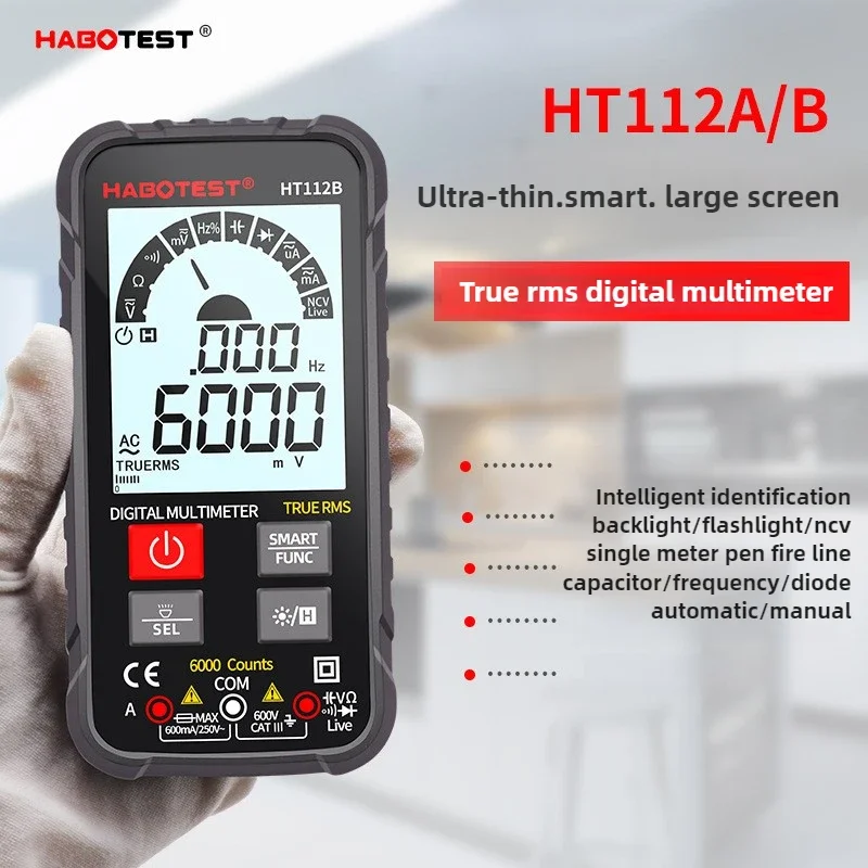 HABOTEST HT112B Digital Smart Multimeter Auto Range DMM Voltmeter True RMS NCV Voltage Meter 4000 Counts Smart Multitester HT112