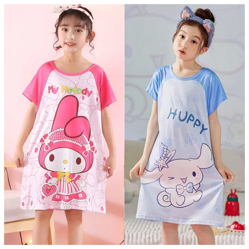 

Anime Sanrio Cinnamoroll Children's Pajamas Kawaii My Melody Nightgown Cute Nightdress Short-sleeve Sleepwear Dress Girl Gift