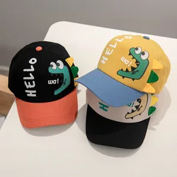 Boné de beisebol bebê com dinossauro dos desenhos animados para meninos e meninas, viseira solar ajustável, chapéu snapback infantil para 1 a 4 anos, primavera e verão