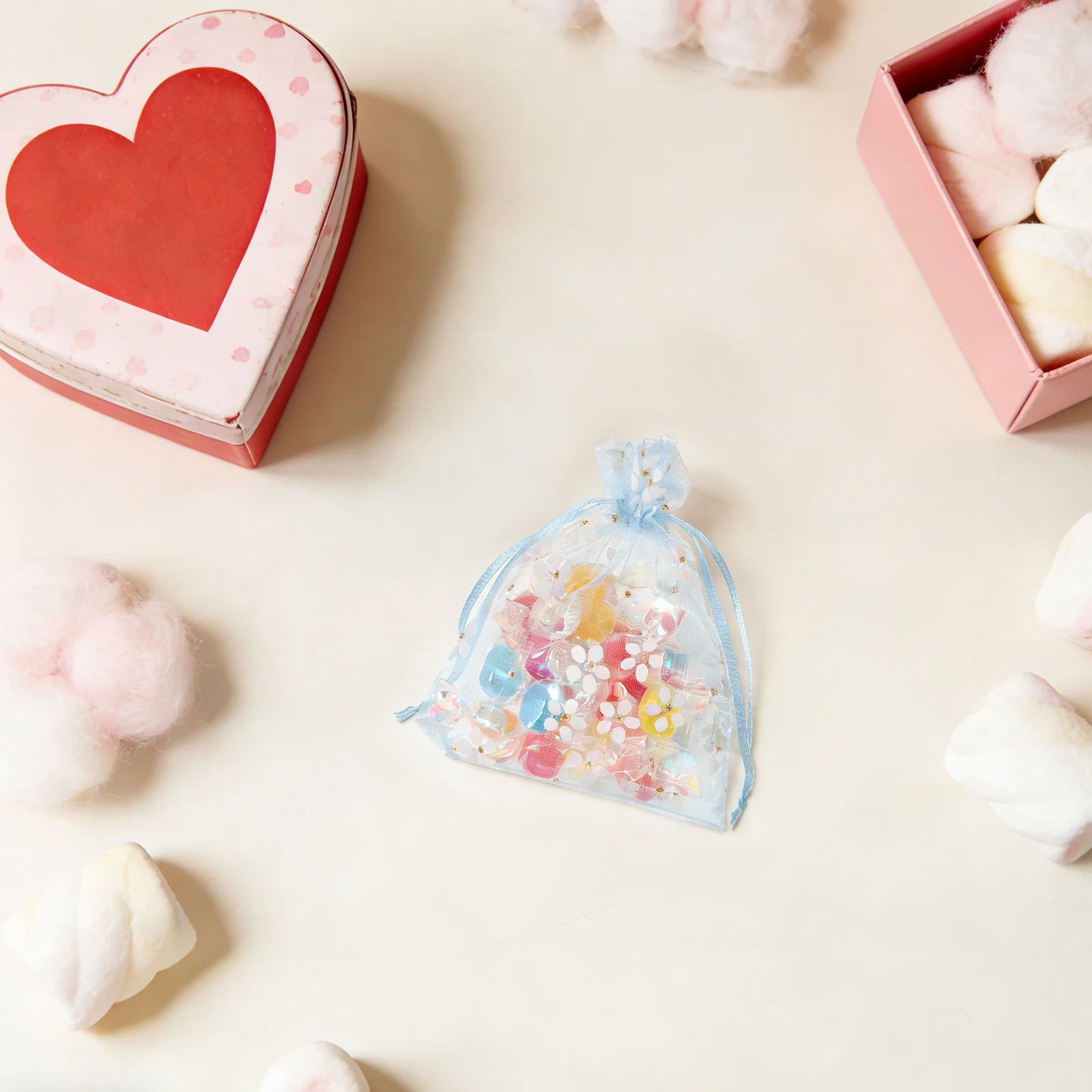 

50Pcs Silver Foil Sheer Organza Bags Drawstring Jewelry Pouches Mini Mesh Favor Bags Wedding Candy Gift Wrapping