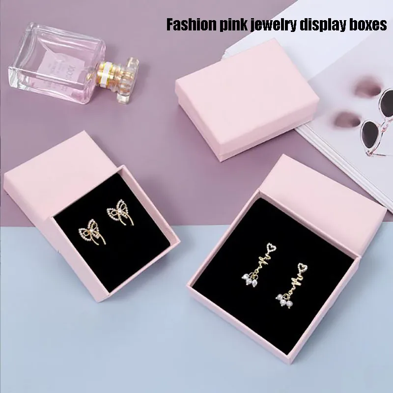 Fashion Jewelry Mini Gifts Packing Pink Kraft Paper Box Gift Box For Ring Earrings Pendant Wedding Valentines Day 48Pcs/Lot