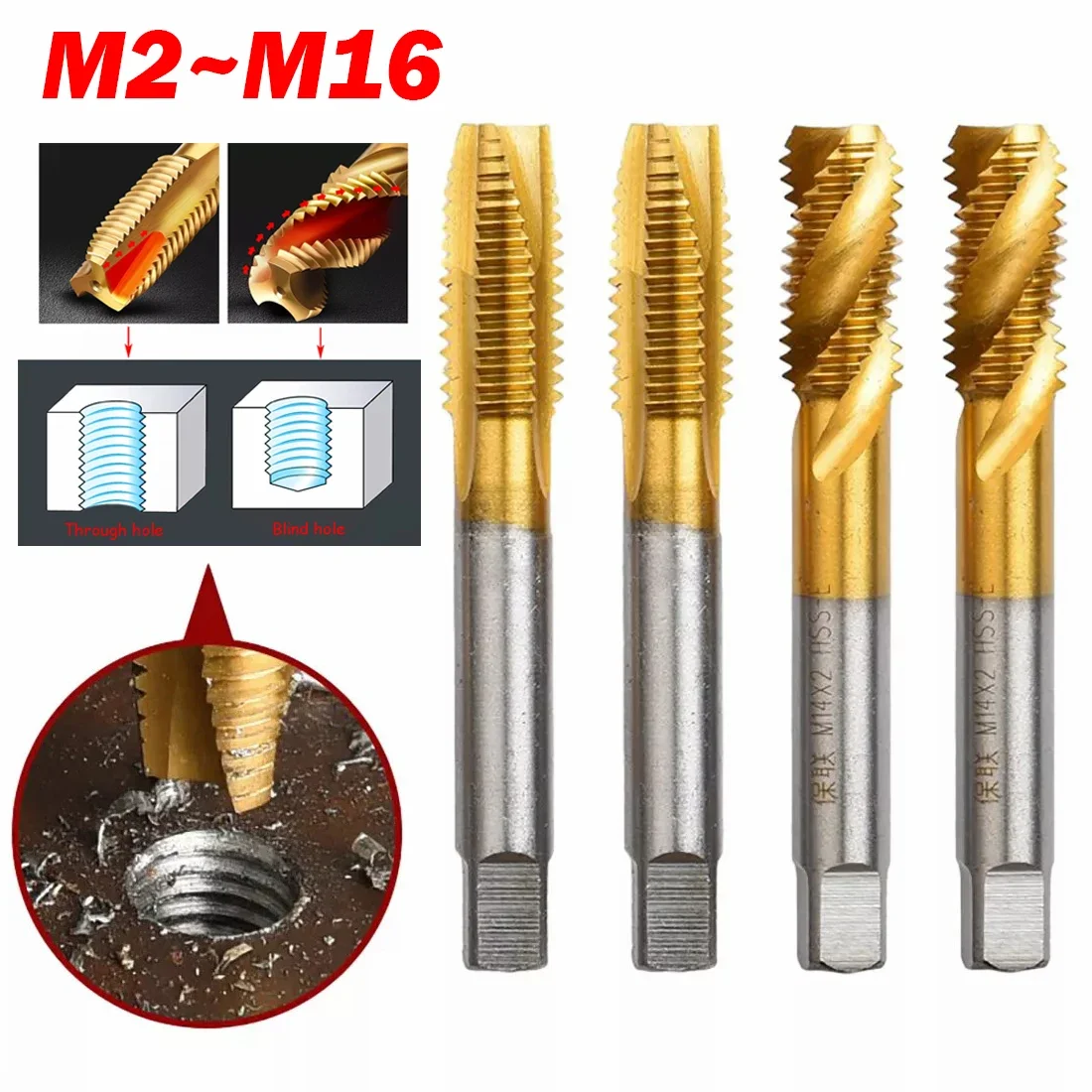 1Pcs Titanium HSS Metric Taper M2 - M16 Plug Tap Right Hand Thread Plating Tool Drill Bits