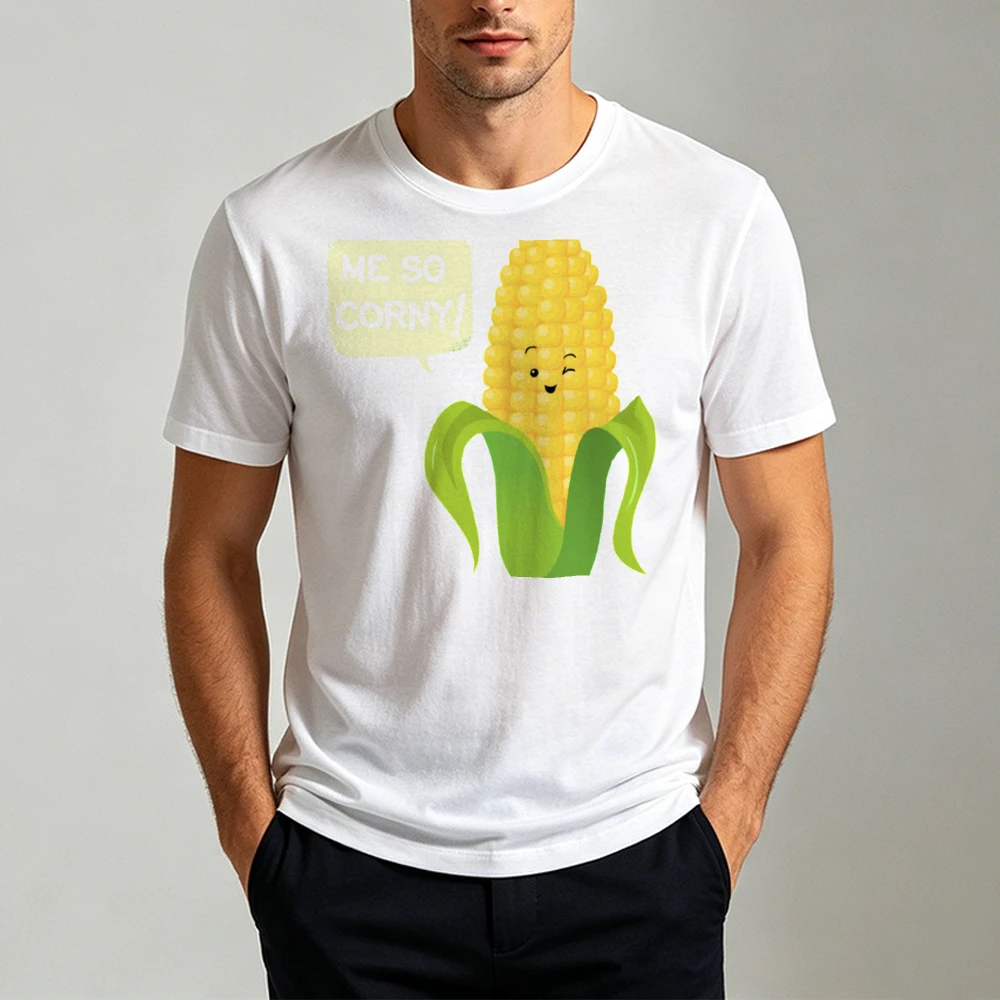 Winking Cartoon Corn Me So Corny Text Graphic Men Summer T Shirt Pun Fruit Light Humor Casual Short Sleeve Apparel