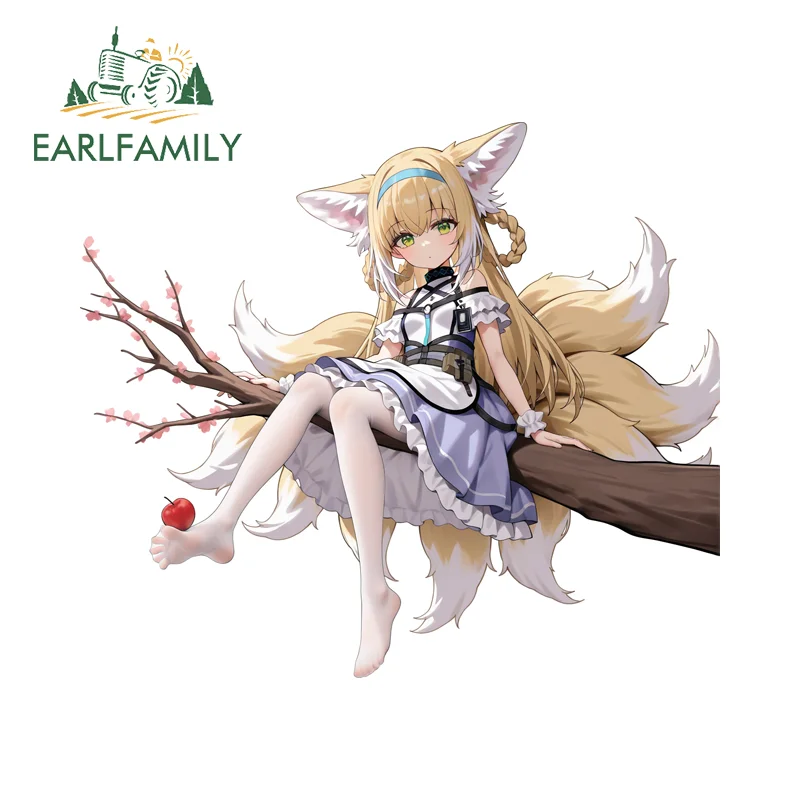 EARLFAMILY Arknights Suzuran Chibi Car Sticker Cute Loli Sitting on Peach Branch Waterproof Sunscreen Decals Scratch-Proof Decor