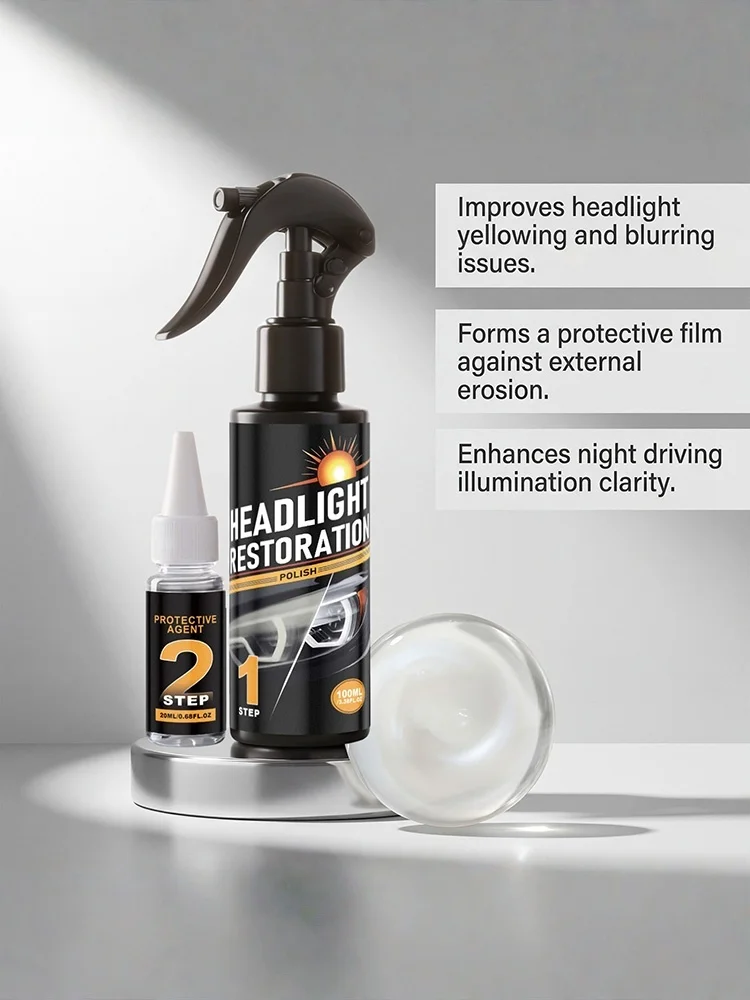 Headlight Restoration Kit, Restorer Polishing Compound, Cleaner Lens Scratch Repair, UV Protection Sealant  Car Headlight Care