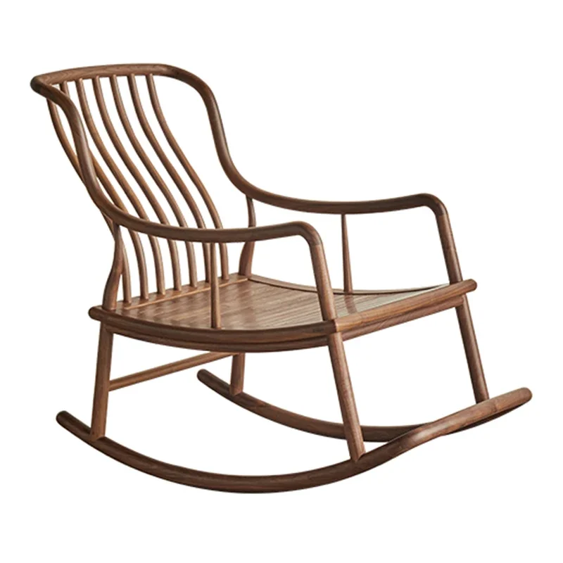 New Chinese black walnut rocking chair, adult living room balcony lunch break lazy, backrest sofa casual zen recliner