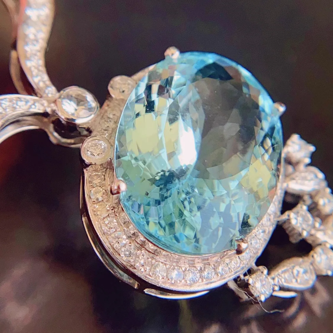 925 Silver Luxury Sea Blue Color Zircon Jewelry Long Tassel Water Drop Pendant Necklace Bridal Wedding Party Jewelry for Women