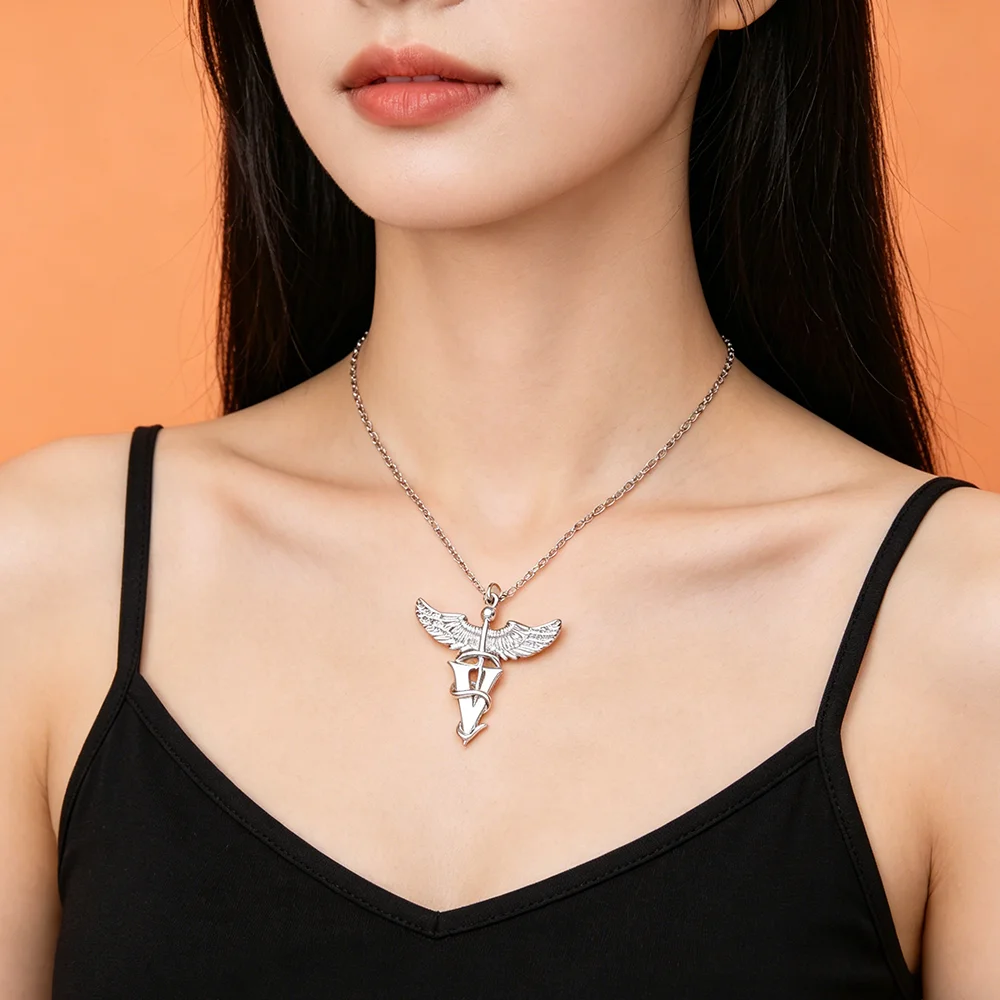 Hanreshe Caduceus V Veterinary Pendant Necklace Medical Snake Wing Neck Chain Choker Jewelry Gifts for Doctor Nurse
