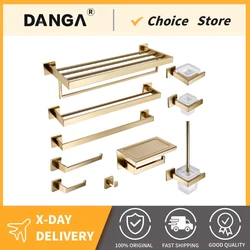Brushed Gold Bathroom Hardware Set Wall Mount Toilet Paper Roll Holder Towel Rack Robe Hanger Stainless Steel Accessories Kit
