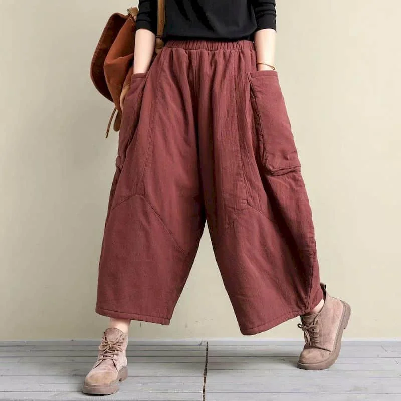 Solid Wide Leg Pants for Women Vintage Trousers Korean Fashion Casual Lightweight Cotton Added Straight Pants Women Clothing