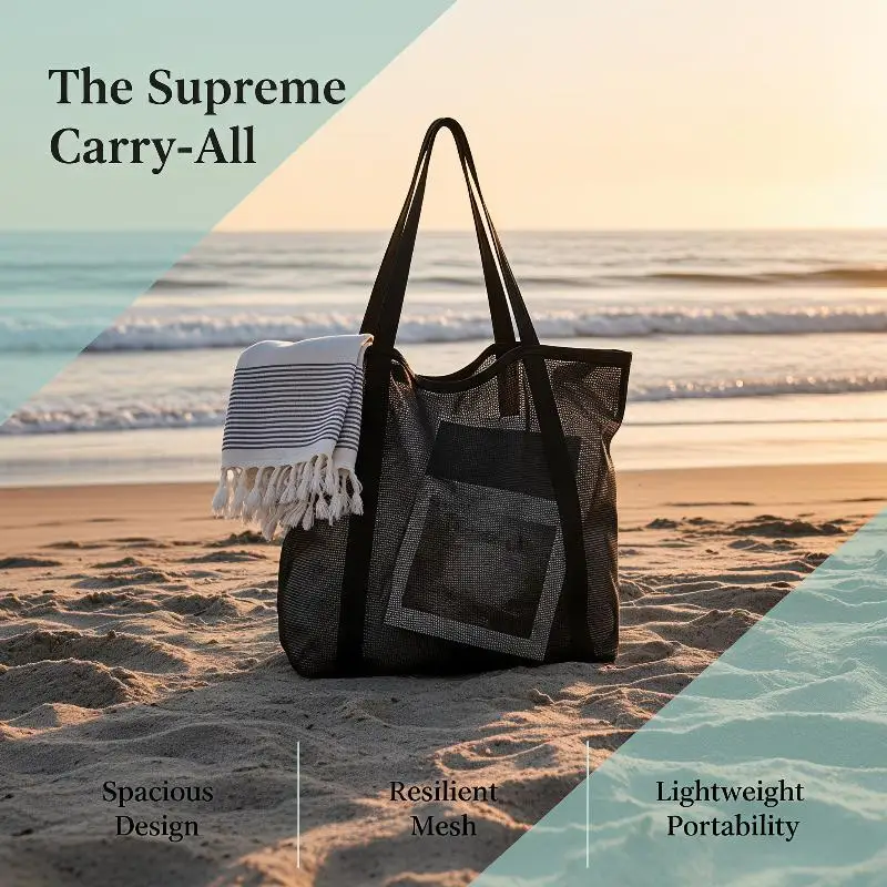 Mesh  Lightweight Breathable Quick Dry Travel Tote For Beach Trips Outdoor Activities Store Towels Toys