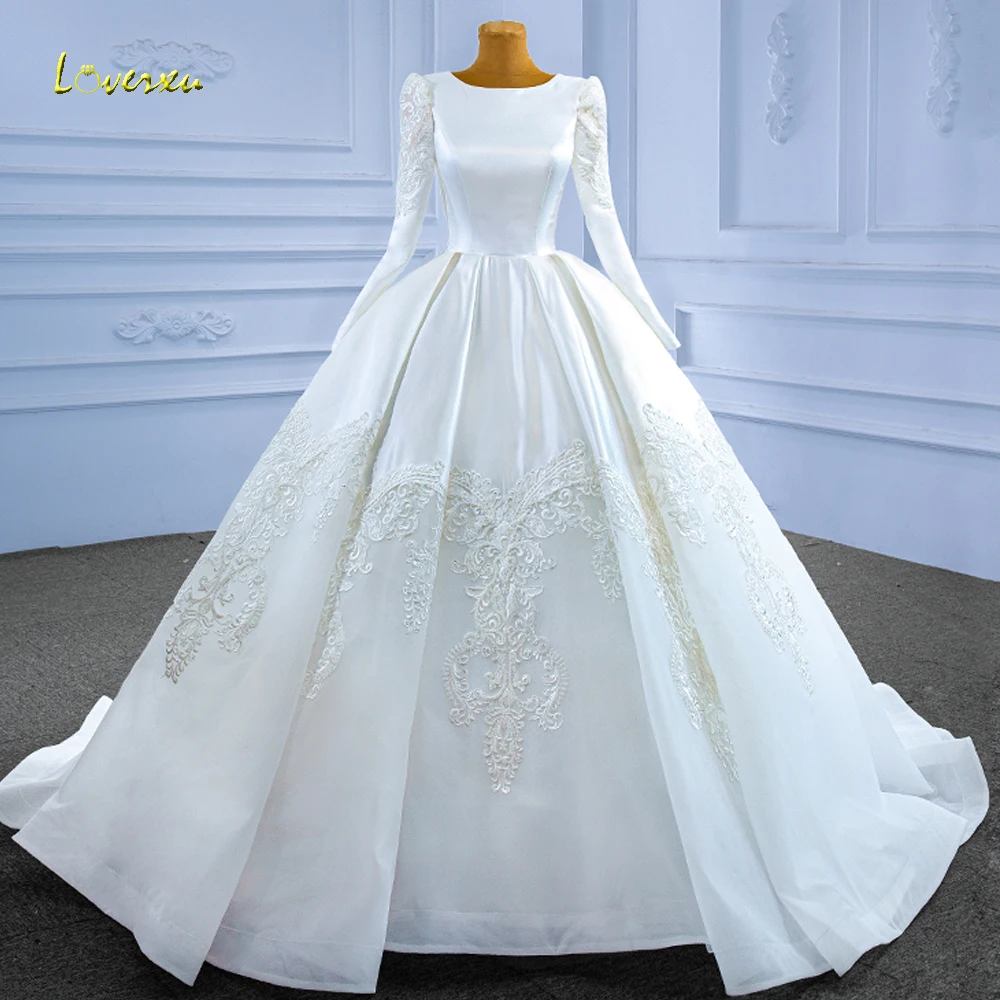 

Loverxu A-Line Vintage Wedding Dresses 2024 O-Neck Long Sleeve Vestido De Novia Glamorous Appliques Satin Classic Robe De Mariee