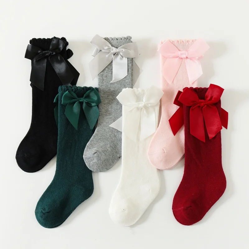 

3Pairs/lot Children's Socks For Girls Knee High Princess Elegant Kids Girls Bow Socks Four Seasons Soft Baby Toddler Long Sock
