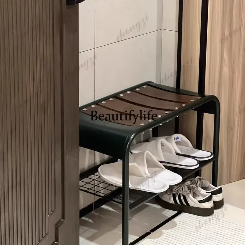 for A73 Living Room Wooden Stool Entrance Storage Shoe Changing Metal Stool Floor Vintage Home Furniture Mid Century Style