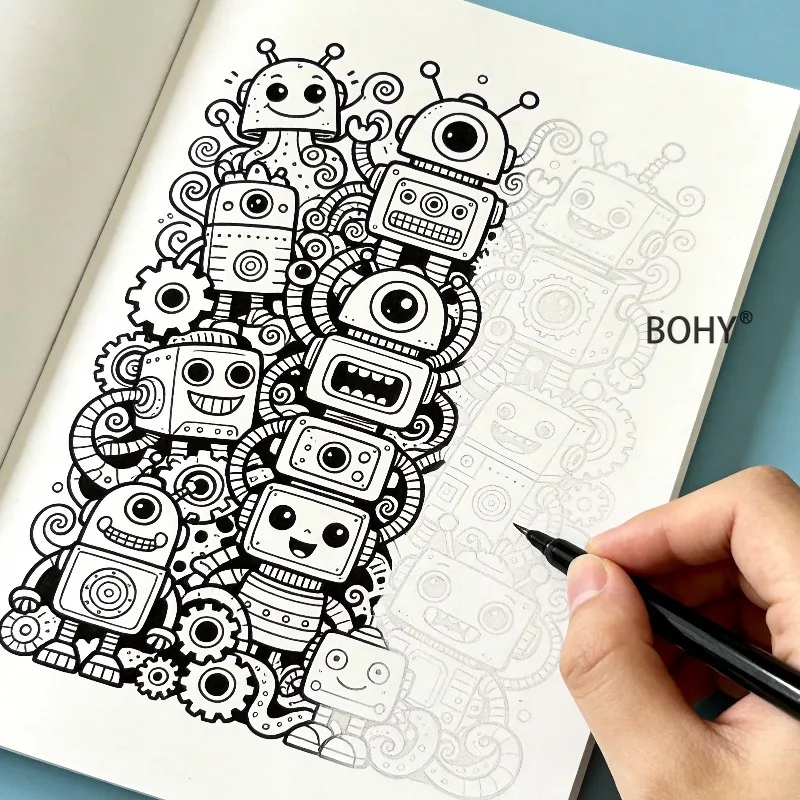1 Intensive Mecha Copying and Coloring Book, Adult Decompression and Coloring Entertainment, Youth Science Painting Practice