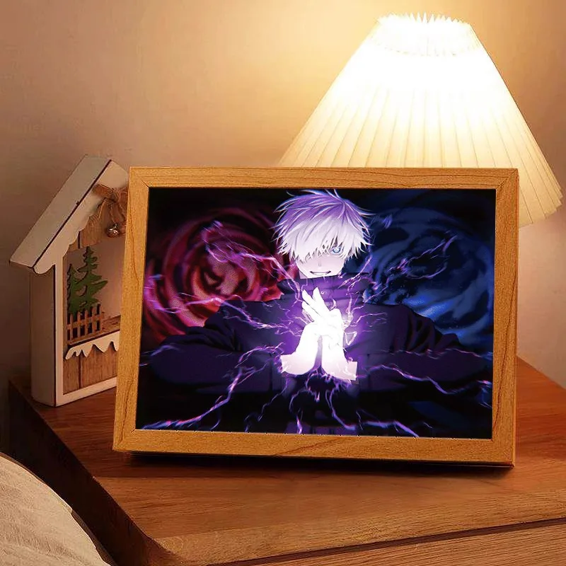Jujutsu Kaisen LED Light Painting Anime Figure Satoru Gojo Itadori Yuji Portrait Drawing Lamp Room Decoration Poster Draw Light
